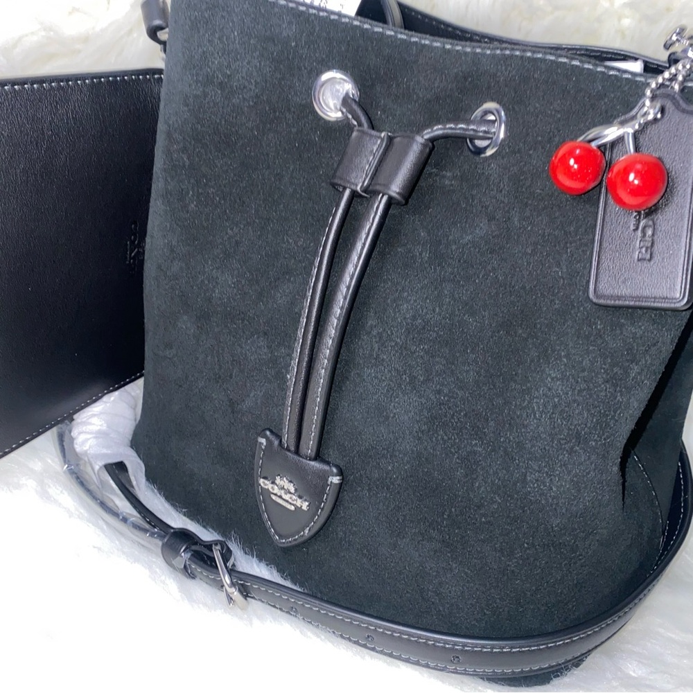 Coach Rowan Bucket Bag With Cherry Charm New Suede purse - Picture 7 of 15